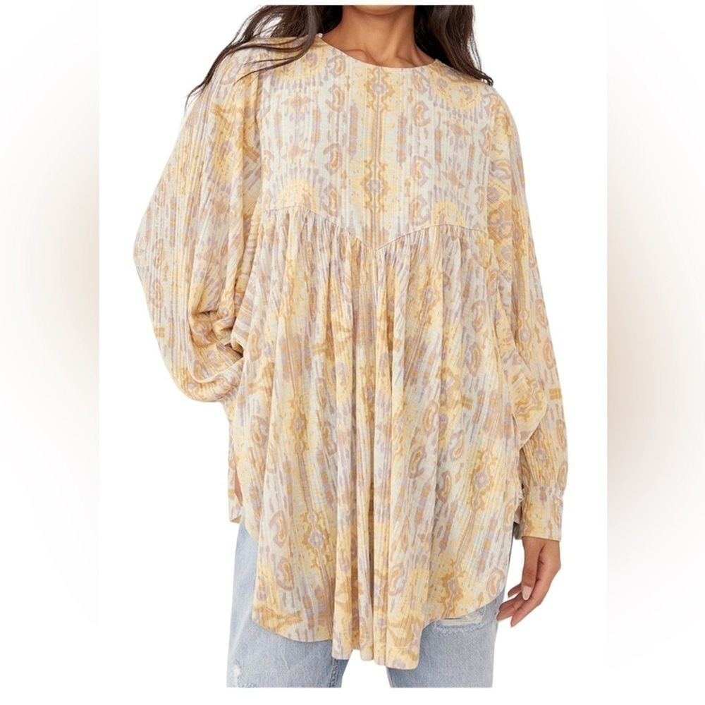 Free People This is It Long Line Oversized Sleeve Tunic Blouse Size XS